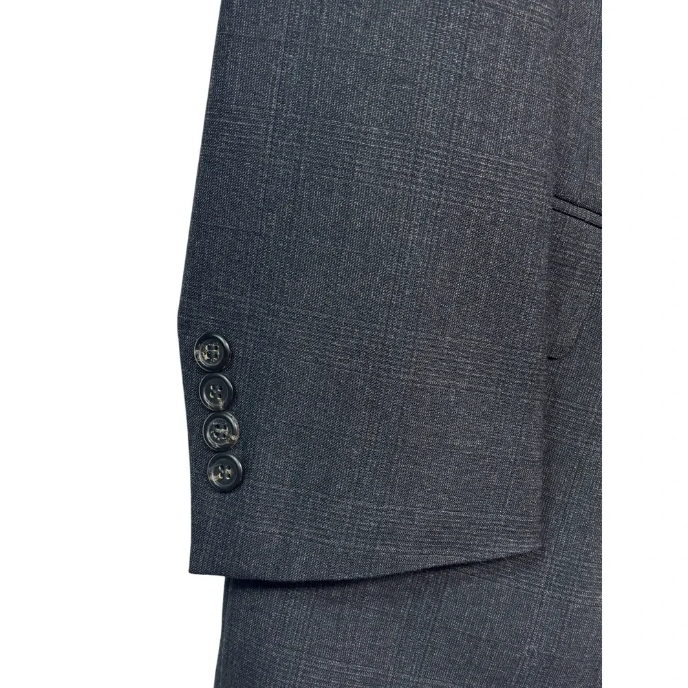 vtg 90s Polo Ralph Lauren 40R 32x30 Charcoal Plaid 2pc Pant Suit Wool USA Pleat